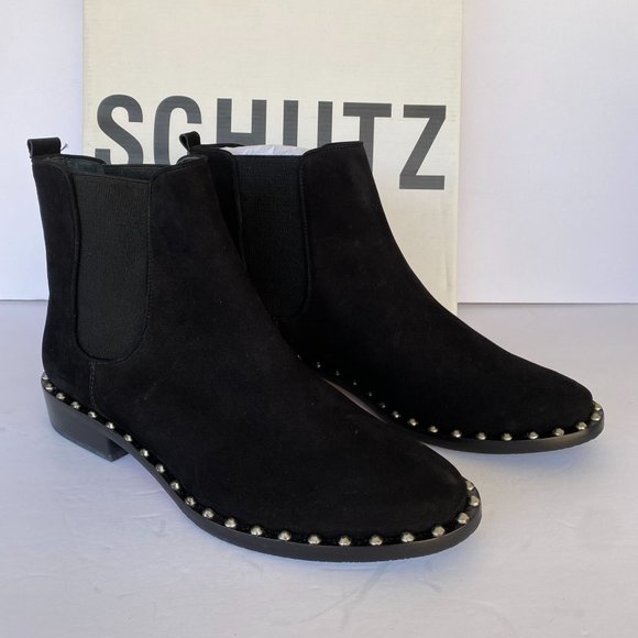 Schutz Shoes | Nib Schutz Shabba Black Studded Chelsea Suede Flat Ankle Boots Sz 8 | Color: Black | Size: 8 | Laclothingdeals's Closet
